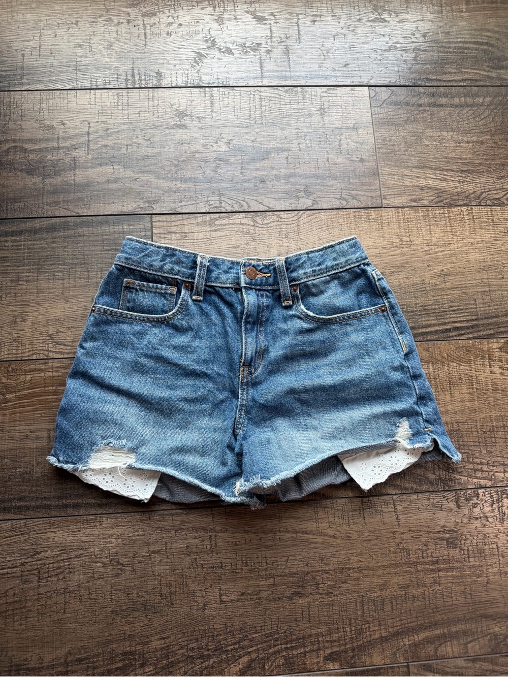 Old Navy Blue Distressed Denim Shorts with Lace Inset
